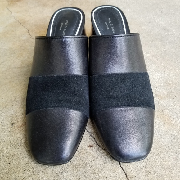 Rag & Bone Black Leather Suede Millie Mules Lucite - Picture 6 of 9